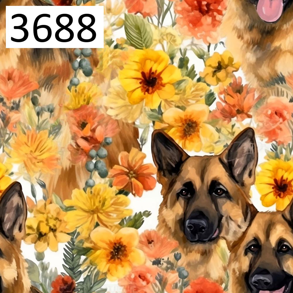 Wzór 3688 psy owczarek niemiecki kwiaty
