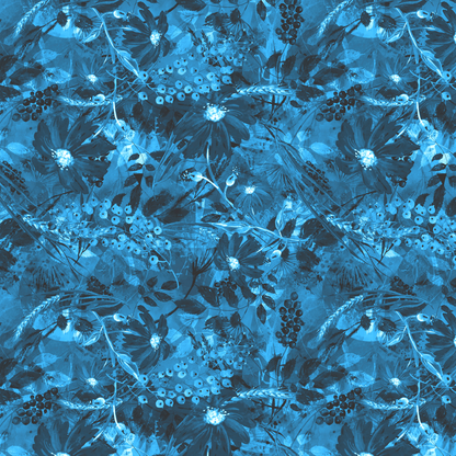 Pattern 377 blue leaves flowers