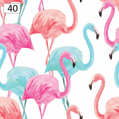 Pattern of 40 colorful flamingos