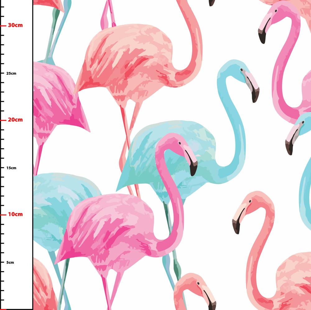 Pattern of 40 colorful flamingos