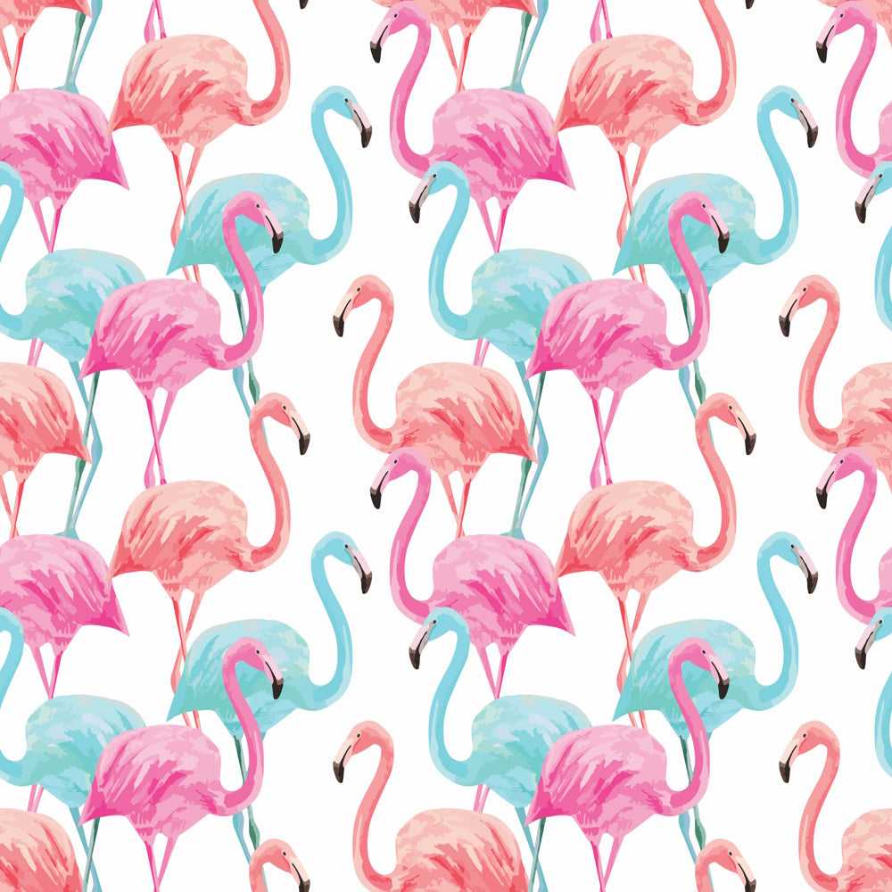 Pattern of 40 colorful flamingos